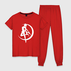 Пижама хлопковая женская Сейлор на фоне месяца, цвет: красный