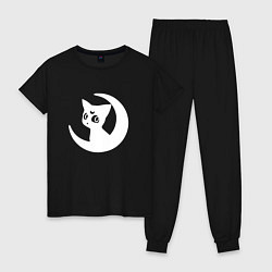 Пижама хлопковая женская Луна на месяце, цвет: черный