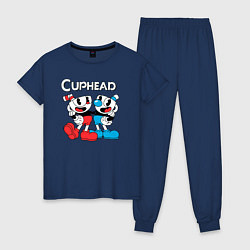 Пижама хлопковая женская Cuphead Чашечки, цвет: тёмно-синий