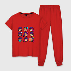Пижама хлопковая женская Значки на Фэнга Пины Бравл Старс Fang, цвет: красный