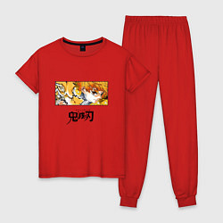 Пижама хлопковая женская Клинок, рассекающий демонов Зеницу лого, цвет: красный