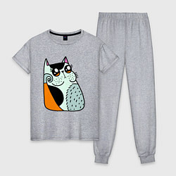 Пижама хлопковая женская Абстрактный котик, цвет: меланж