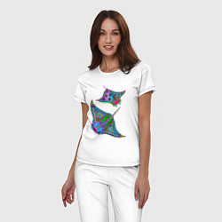 Пижама хлопковая женская Скаты с психоделической раскраской, цвет: белый — фото 2