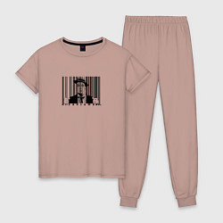 Пижама хлопковая женская Покупатель за штрих-кодом в клетке, цвет: пыльно-розовый