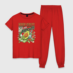 Пижама хлопковая женская Keep Calm Like Avocato, цвет: красный