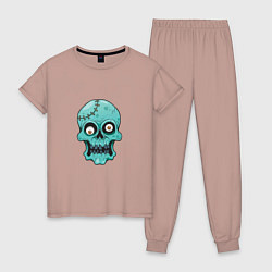 Пижама хлопковая женская Zombie Skull, цвет: пыльно-розовый