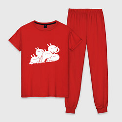 Пижама хлопковая женская Компашка зайцев Tuzki, цвет: красный