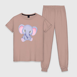 Пижама хлопковая женская Милый Слонёнок Сидит, цвет: пыльно-розовый