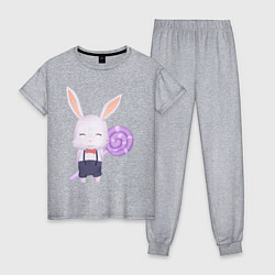 Пижама хлопковая женская Милый Крольчонок С Леденцом, цвет: меланж