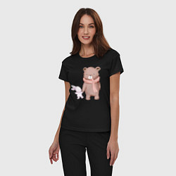 Пижама хлопковая женская Милый Медвежонок И Крольчонок, цвет: черный — фото 2