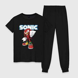 Пижама хлопковая женская Knuckles Echidna Sonic Video game Ехидна Наклз Вид, цвет: черный