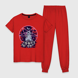 Пижама хлопковая женская Зайка сатанист Esoteric Satan Bunny, цвет: красный