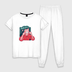 Пижама хлопковая женская Anime Glitch Girl, цвет: белый