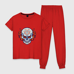 Пижама хлопковая женская Fire - Skull, цвет: красный