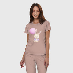 Пижама хлопковая женская Милый Крольчонок С Воздушным Шариком, цвет: пыльно-розовый — фото 2