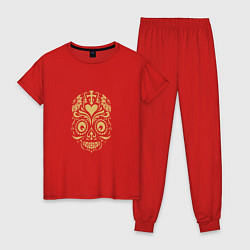 Пижама хлопковая женская Череп - Мексиканец, цвет: красный