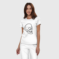 Пижама хлопковая женская Череп Лайн Арт Skull Line Art, цвет: белый — фото 2