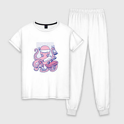 Пижама хлопковая женская Осьминог Суши Повар Octopus Sushi Chef, цвет: белый