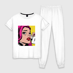 Пижама хлопковая женская Девушка в стиле ПОП Арт Girl Pop Art, цвет: белый