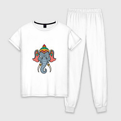 Пижама хлопковая женская Индия - Слон, цвет: белый
