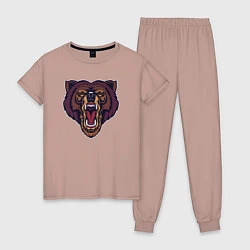 Пижама хлопковая женская Медведь - Х1, цвет: пыльно-розовый