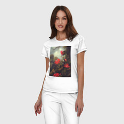 Пижама хлопковая женская Hummingbird and Passionflowers Колибри на ветке, цвет: белый — фото 2