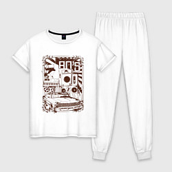 Пижама хлопковая женская Иллюстрация автомобиля 80-х, цвет: белый