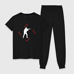 Пижама хлопковая женская Символ Counter Strike в красном ромбе, цвет: черный