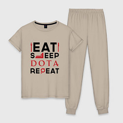 Пижама хлопковая женская Надпись: Eat Sleep Dota Repeat, цвет: миндальный