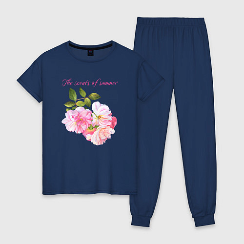 Женская пижама Ароматы лета розовые розы лето / Тёмно-синий – фото 1