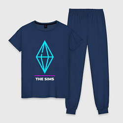 Пижама хлопковая женская Символ The Sims в неоновых цветах, цвет: тёмно-синий