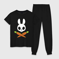 Пижама хлопковая женская Череп кролика с двумя морковками, цвет: черный