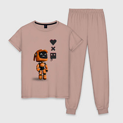 Пижама хлопковая женская Оранжевый робот с логотипом LDR, цвет: пыльно-розовый