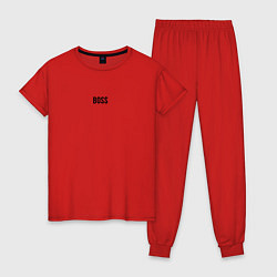 Пижама хлопковая женская Boss Black Text, цвет: красный
