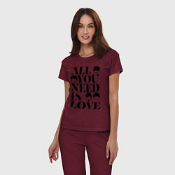 Пижама хлопковая женская ALL YOU NEED IS LOVE THE BEATLES, цвет: меланж-бордовый — фото 2