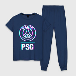Пижама хлопковая женская PSG FC в стиле Glitch, цвет: тёмно-синий