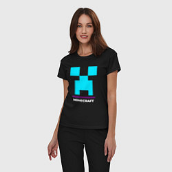 Пижама хлопковая женская Символ Minecraft в неоновых цветах, цвет: черный — фото 2