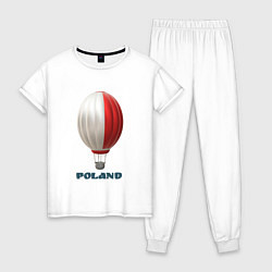 Пижама хлопковая женская 3d aerostat Polish flag, цвет: белый