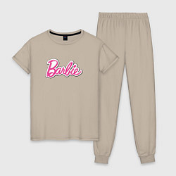 Пижама хлопковая женская Barbie logo, цвет: миндальный