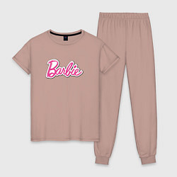 Пижама хлопковая женская Barbie logo, цвет: пыльно-розовый