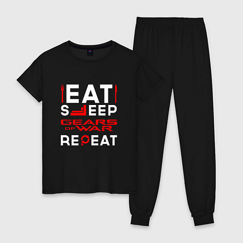 Женская пижама Надпись Eat Sleep Gears of War Repeat / Черный – фото 1