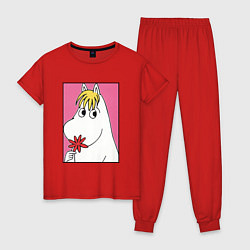 Пижама хлопковая женская Муми-тролль Ты и Я Ж, цвет: красный