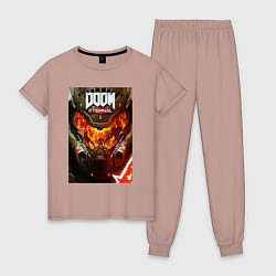 Пижама хлопковая женская Doom eternal - poster, цвет: пыльно-розовый