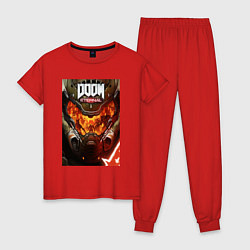 Пижама хлопковая женская Doom eternal - poster, цвет: красный
