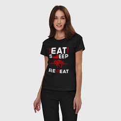 Пижама хлопковая женская Надпись Eat Sleep Stray Repeat, цвет: черный — фото 2