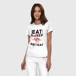 Пижама хлопковая женская Надпись: Eat Sleep Stray Repeat, цвет: белый — фото 2