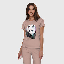 Пижама хлопковая женская Панда - акварель, цвет: пыльно-розовый — фото 2