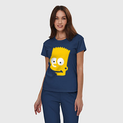 Пижама хлопковая женская Барт Симпсон - портрет, цвет: тёмно-синий — фото 2
