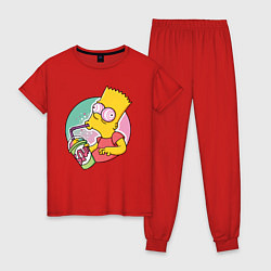 Пижама хлопковая женская Барт Симпсон пьёт лимонад, цвет: красный