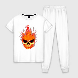 Пижама хлопковая женская Огненный злой череп, цвет: белый